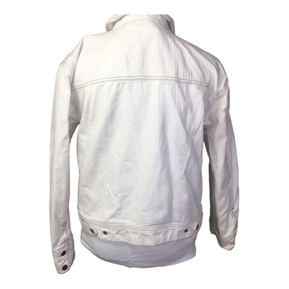 Faherty Rosie Size Medium 100% cotton denim jacket flannel lined off white color - Picture 2 of 7